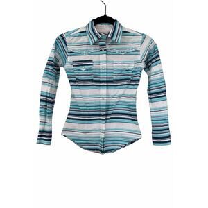 Cowgirl Hardware Girls M7/8 Western Pearl Snap Stripe Rhinestone Rodeo Shirt